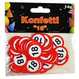 Konfetti 18 Geburtstag in Straßenschild-Optik, aus Papier rot-weiß, etwa 100 Stück, Tischkonfetti