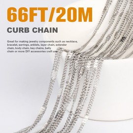 66FT Curb Chains Bulk 2mm Stainless Steel Flat Satellite Curb Link Chains Roll for Jewelry Making