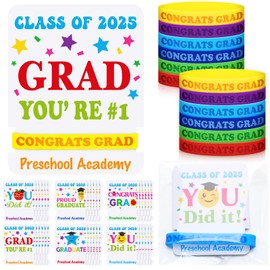 Ecally 36 Sets Preschool Graduation Gifts Include 36 Pcs Graduation Silicone Bracelets 36 Pcs Cards 36 Pcs OPP Bags Congrats Party Favors for 2025 Kindergarten Congrats Party Decorations