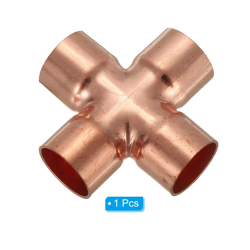 PATIKIL 7/8"(22mm) Copper Cross Pipe Fitting, 4 Way Welding Copper