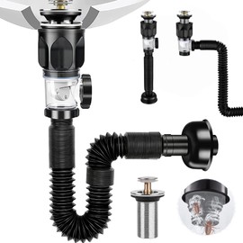 Kit de Drenaje para Lavabos de Cocina,3 en 1 Tubo de Drenaje Flexible Resistente a los Olores,Trampa Rápida con Tapón Antiobstrucción Integrado