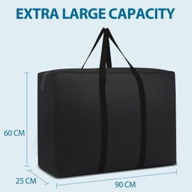 ARVINKEY Große Aufbewahrungsbeutel mit Reißverschlüssen, 125 l, 2 Stück, Unterbettkommode, Organizer, Bettdecken-Aufbewahrungstasche, King-Size-Größe für Bettwäsche, Kleidung, Wäsche, Umzug, Schwarz