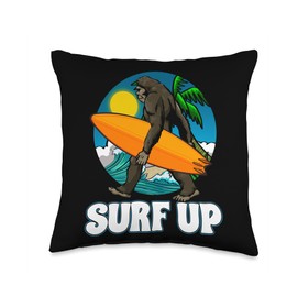 Bigfoot Surfer By VM Bigfoot Surfer Ape Monkey Surfing Board Beach Sea Throw Pillow, 16x16, Multicolor