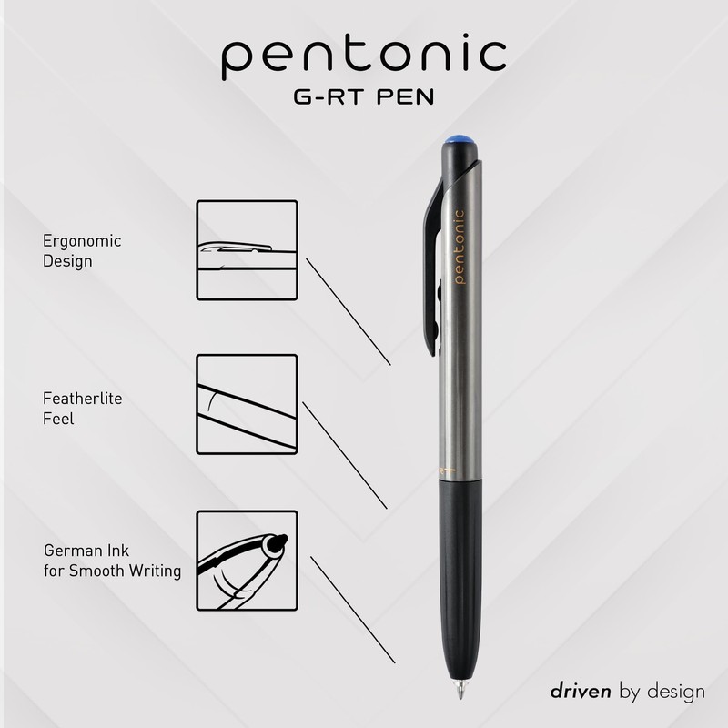 Pentonic GR-T Retractable Gel Pens, 10 Count, Blue Ink, 0.7