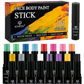 Bowitzki Face Paint Stick 16 Colors Eye Black Set Softball Football Baseball Sports , Non-Toxic Hypoallergenic for Halloween SFX Makeup Cosplay Joker Costume Parties Cream-Blendable