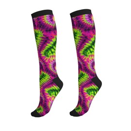 Wyayazh Tie Dye Compression Socks Women Men Knee High Support Socks For Athletic Running Cycling
