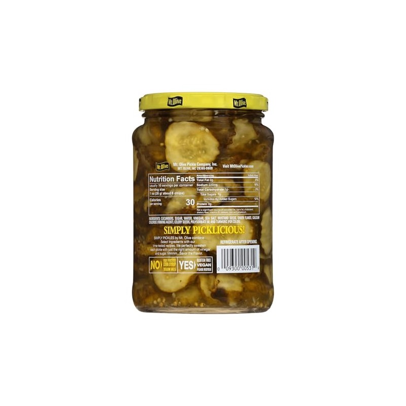 MT OLIVE SIMPLY PICKLES BREAD & BUTTER CHIPS 24 OZ