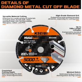 KSEIBI 643410 Diamond Cutting Wheel 4-1/2 x 7/8 inch - Cut Off Blade for Metal, Rebar, Steel, Cast Iron, Aluminium Non-Ferrous INOX - Ensures 5000+ Cuts Indestructible Disc Angle Grinder Attachment