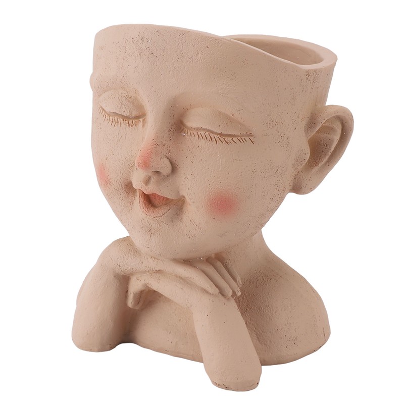 Men Face Flower Pot Hand Painting Resin Men Head Flowerpot