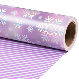 RUSPEPA Christmas Reversible Wrapping Paper Roll for Girls, Mini Roll, Colorful Foil Pastel Snowflake Design and Purple Stripes Dreamy Gift Wrap for Christmas Gifts, Holiday, 17 Inches x 32.8 Feet