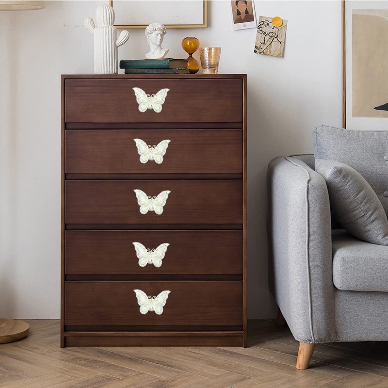 CPELLESSE 6 pcs Butterfly Cabinet Knobs, Crystal Cupboard Pulls Kitchen
