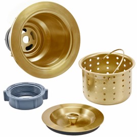 KONE 3-1/2 Inch Brass Sink Drain, Durable Stainless Steel Brass Kitchen Sink Drain Assembly Kit with Sink Strainer Waste Basket/Strainer Assembly/Sealing Lid for Standard Kitchen Sink