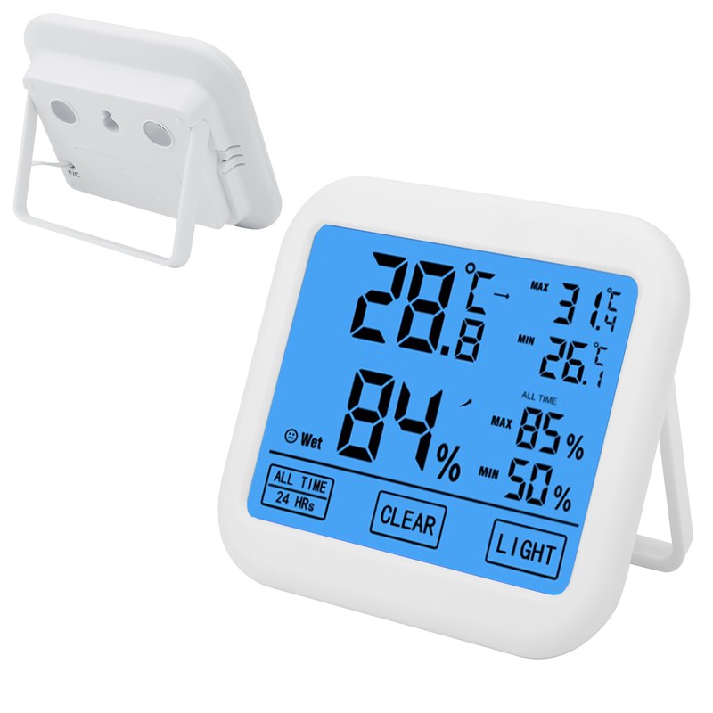 OWE034 4in Digital LCD Thermohygrometer Touch Screen Temperature Humidity Meter