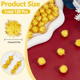 SUNNYCLUE 120Pcs Glitter Pom Pom Gold Pompom Balls Bulk 15mm Fibre Sparkle Soft Fluffy Decor Round Fuzzy Tinsel Ball Glitters Pompoms for DIY Art Crafting Cat Christmas Party Decorations Accessories
