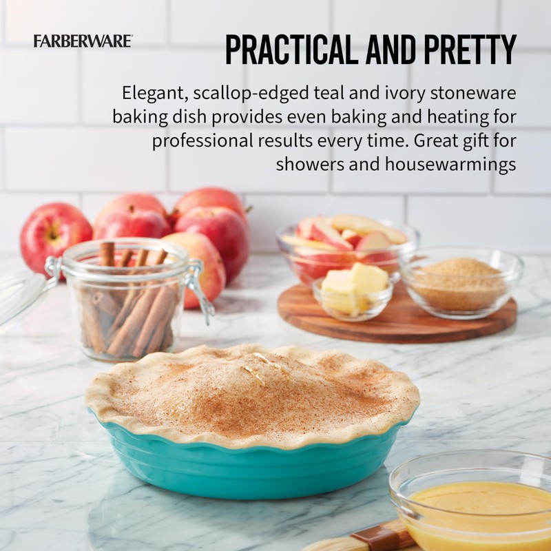Farberware Bakers Advantage Durable Stoneware Ceramic Pie Dish, Ideal for