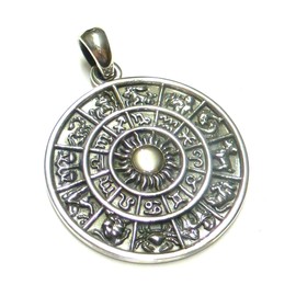 Silver Pendant with Sun Calendar Design as Protection Symbol and Lucky Charm Made of 925% Sterling Silver Gift Jewellery Unisex, Sterling Silver