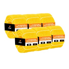 Xpose Safety Yellow Twisted Polypropylene Rope - Floating Poly Pro Cord - Oil Resistant, Moisture, Marine Growth & Chemicals - Reduced Slip, Easy Knot, Flexible (Yellow - Pack of 6, 1/4" x 50')