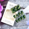 Green Press on Nails Medium Square False Nails Lightning Design