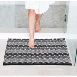 KASENTEX Set of 2 Non-Shedding Soft Luxury Bathroom Rugs 20x32, Absorbent Chenille Bath Mats, Durable Non-Slip Machine Wash Bath Carpet for Bathroom Floor, Grey
