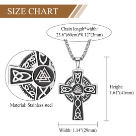 OIDEA Men's Viking Cross Necklace: Nordic Odin Celtic Knot Trinity Cross Pendant with Stainless Steel Cross Chain Viking Amulet Jewellery Gift for Men Father Friend, Stainless Steel