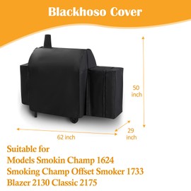 Grill Cover for Char-Griller Smokin Champ 1624 Smoking Champ Offset Smoker 1733, Blazer 2130 and Classic 2175, Heavy Duty Waterproof UV Resistant Cover, Outdoor BBQ Accessories