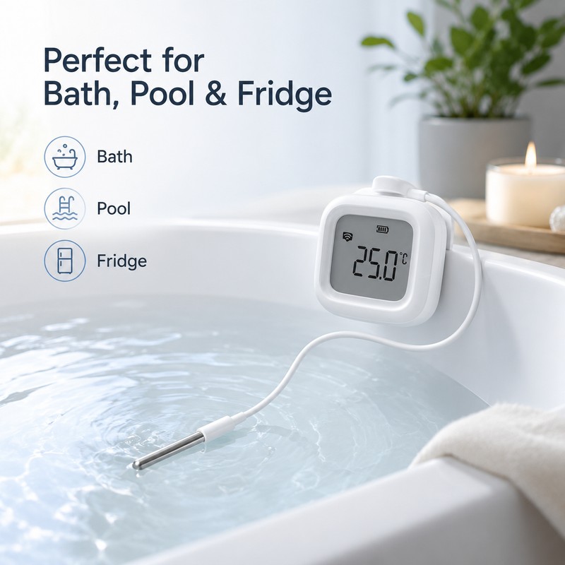 Zigbee Smart Thermometer with Probe – IP65 LCD Temperature Monitor