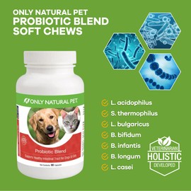 Only Natural Pet Only Natural Pet Probiotic Dog and Cat Supplement - Digestive & Intestinal Tract Health Enzyme Formula, Puppy & Canine Digestive Support, Best for Stomach Relief & Gas Aid - 90 Capsules.