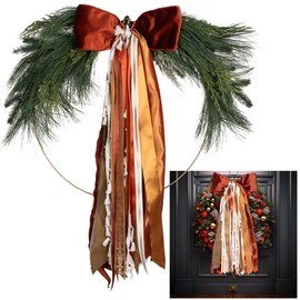 Wreath Ribbon Set - Christmas Tree Topper Decorative Bow & Assorted Ribbon for Wreaths - Clip-On Wreath Sash Ribbons Bundle for Indoor & Outdoor Use - Premium Wreath Making Supplies - Velvet Rust