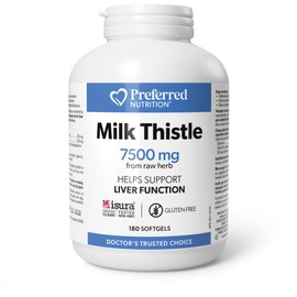 Preferred Nutrition® Milk Thistle 7500 mg of Raw Herb, 180 Softgels, 30:1 Extract, HIGH POTENCY, Supports Liver Function, Canadian Company