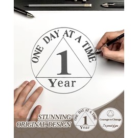 CHURYUML 1 Year Sobriety Coin with PU Leather Keychain - One Day at A Time One Year Sober Chip, Affirmation AA Coins Recovery Medallions with Courage to Change on Back, Sobriety Gifts for Women & Men