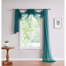 LinenZone Teal Window Scarf Valance in 360 Inch Size. Use Window Scarves as Canopy Bed or Backdrop Curtains, Curtain Scarf, or Sheer Fabric for Draping. (Amazing 55 x 360, Teal)