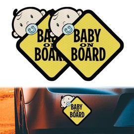 2pack baby on board sign for car reflective stickers - made from high-strength waterproof vinyl - visible at night - Suitable for car windows, side windows, and bumpers - Perfect baby on board sticker