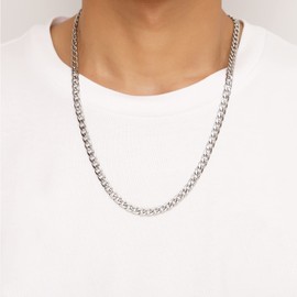 HSWYFCJY Men's Silver Curb Chain Necklace, Men's Cuban Stainless Steel Chain, Cuban Chain Necklace for Men Boys, Width 6/9 mm, 18/20/22/24 inches, Stainless Steel