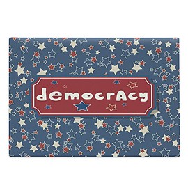 Ambesonne 4th of July Cutting Board, Hand Drawn Like Democracy Lettering and Colorful Repetitive Star Shapes, Decorative Tempered Glass Cutting and Serving Board, Large Size, Dark Sky Blue Ruby