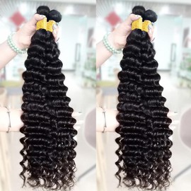 Deep Wave Human Hair Bundles with Closure Brazilian Hair 3 Bundles with 4x4 Lace Closure - Length: 24 24 24 with 20
