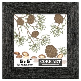 CORE ART 5x5 Picture Frame, Handmade Wood Rustic Black Photo Frame, High Definition Semi-tempered Glass Wall or Tabletop Display