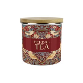 Purely Home Red Strawberry Thief Herbal Tea Storage Canister - Morris Inspired Floral Tapestry Artwork - Large Enamel Hot Drinks Kitchen Storage Container