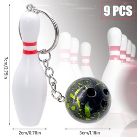 BLLREMIPSUR 9 Pieces Bowling Ball Keychains, Color Bowling Ball Pendant Mini Bowling Ball Key Ring Bowling Ball Hanging KeyRing