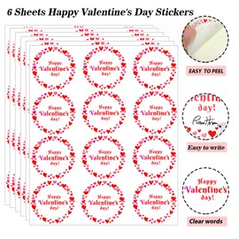 Uorybwanai Heart Stickers 72 Pcs Happy Valentine's Day Stickers Valentine Label Sticker for Wraping Adults and Kids Sealing Love Letter Envelope Decorating Boxes