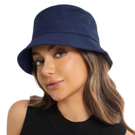 Wheebo Solid Color Bucket Hat for Women Summer Beach Fishmen Hat for Lady Adult Unisex Cotton Cap (A-SC-Navy)
