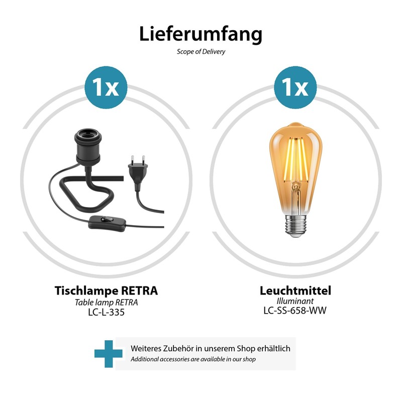 ledscom.de Retro Table Lamp Switch Black + LED Lamp 814