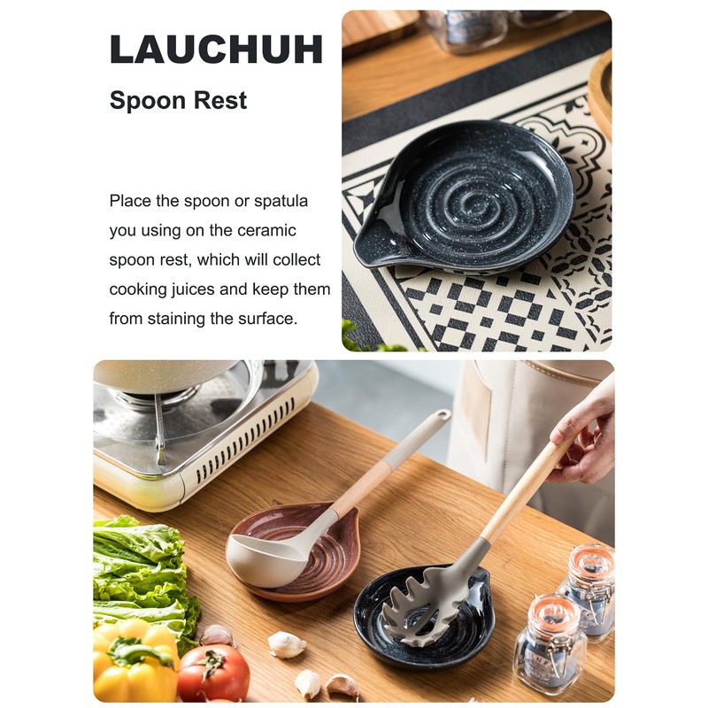 LAUCHUH Spoon Rest for Stove Top, Ceramic Spoon Holder 5"