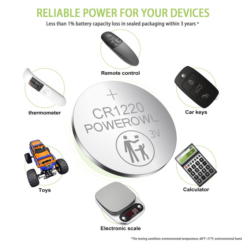 POWEROWL High Capacity CR1220 Battery (15-Pack) 3v Lithium Batteries, 10
