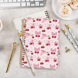 MOFUYU Coquette Cherry Notebook for Women - Preppy Pink Bow School Journal, Coquette Trendy Gifts for Girls Teens, Aesthetic Stationery Supplies 5.5x8.3