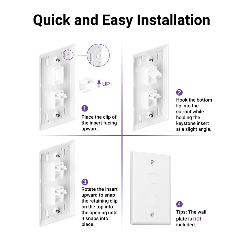 VCE 30-Pack Blank Keystone Jack Inserts for Keystone Wall Plate
