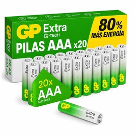 GP Pilas AAA, Paquete de 20 Baterias AAA, 1.5V Alcalinas - hasta 80% Más Potencia con G-Tech, 10 Años de Vida Útil, Alto Rendimiento, Pilas Triple AAA Perfectas para Juguetes, Controles, Videojuegos