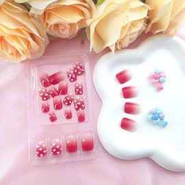 Short Square Press on Nails Valentine's Day Nails Press ons Red Gradient Fake Nails with White Heart Design Glue on Nails White transparent False Nails Glossy Valentines Nails for Girls 24Pcs