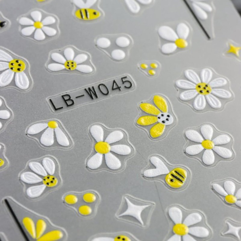 JMEOWIO 3D Embossed Flower Fruit Bee Nail Art Stickers Decals