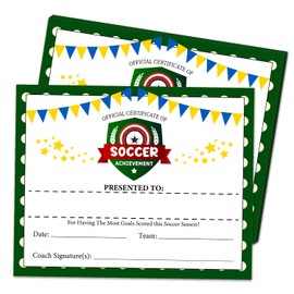 Certificates of Achievement 25 Soccer Award Certificates Sports Achievement Award Certificates Encouraging Gift for Students Soccer Players Teams 8x10 Inches Soccer Party Celebrate Supplies
