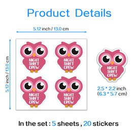 YAZMEEN 20 Pcs Night Shift Crew Nurse Stickers 2.5" Owl Medical Stickers Decals for Water Bottle Laptop Phone Funny Work Accessories for Nightshift Nursing Doctor Student Assistant Teacher Coworker